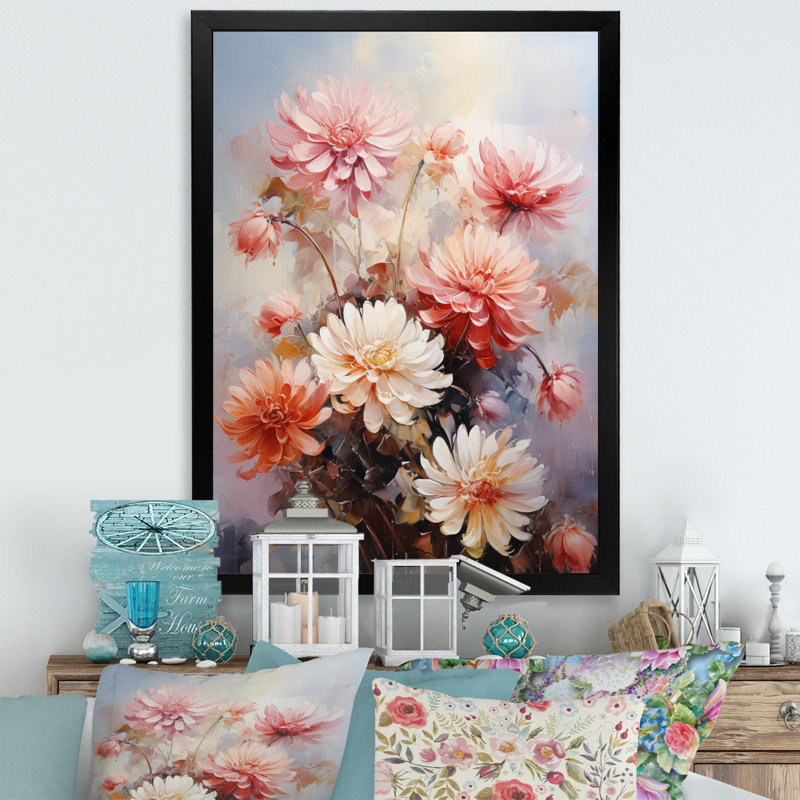 Chrysanthèmes roses d'Yvenson, impression romantique I, Cadre photo noir, H 20 po x l 12 po x P 1 po