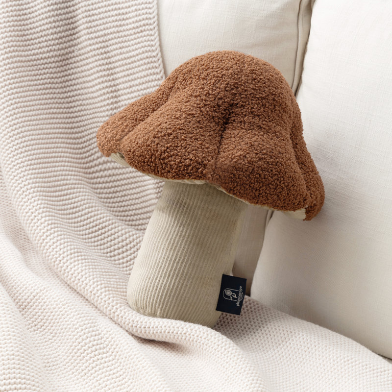 Mushroom Shaped Throw Pillow, Teddy Fleece Decorative Cushion, 13"*12", Dark Coffee