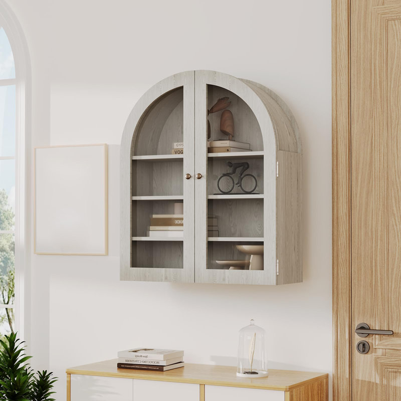 Compact Black Arched Wall-Mounted Medicine Cabinet with Glass Doors – Adjustable Shelves – Modern Bathroom Storage Organizer – For Kitchen, Laundry, Over Toilet – Black
