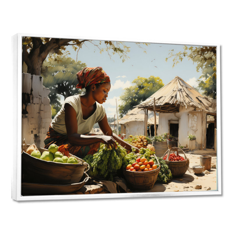 «African Vibrant Market III», reproduction sur toile, H 16 po x l 32 po x P 1 po, Cadre flottant blanc