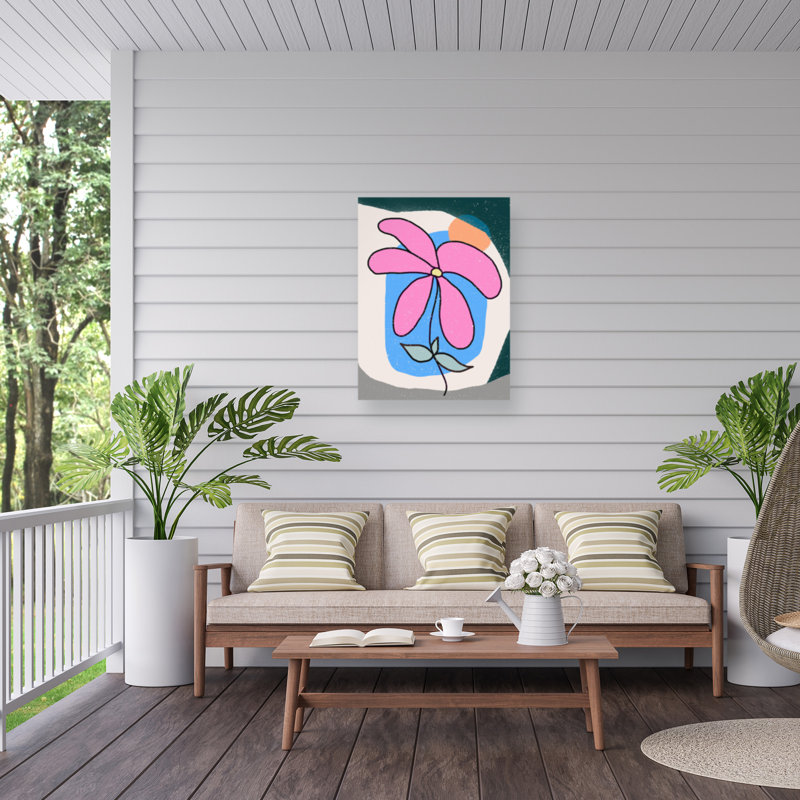 Fleur rose bolologienne sur toile, H 24 po x l 18 po