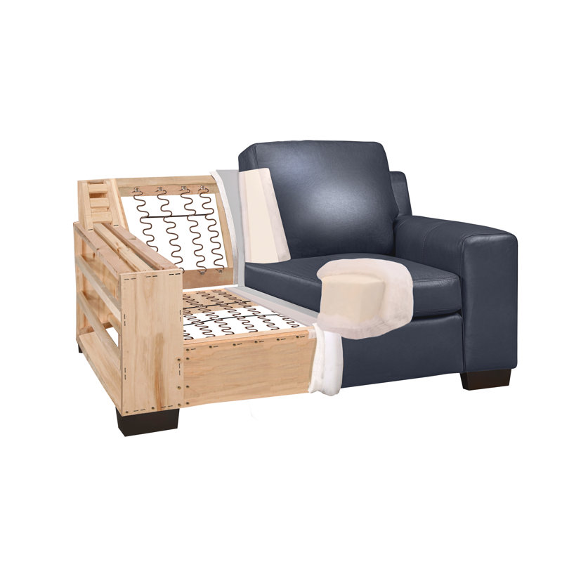 Canapé en cuir véritable 86 po Davontai, Cuir bleu marine