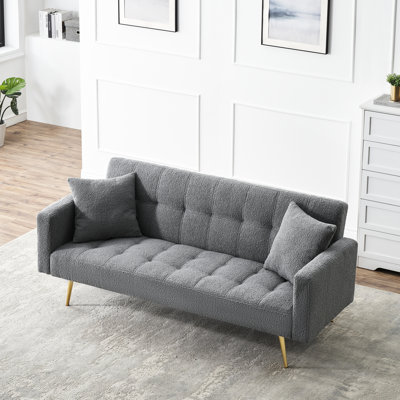 71.7 - Inch Modern Grey Fleece Bed With Metal Legs, Suitable For Living Area, 2 Seats, And Table , Simple Assembly Ideal Primary Space, Look Feel, Throw Pillows, Adjustable Feature Design