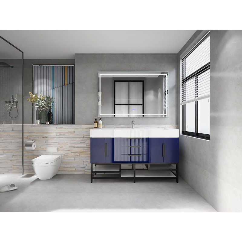 Meuble-lavabo sur pied simple 60 po Jessica, Bleu marine