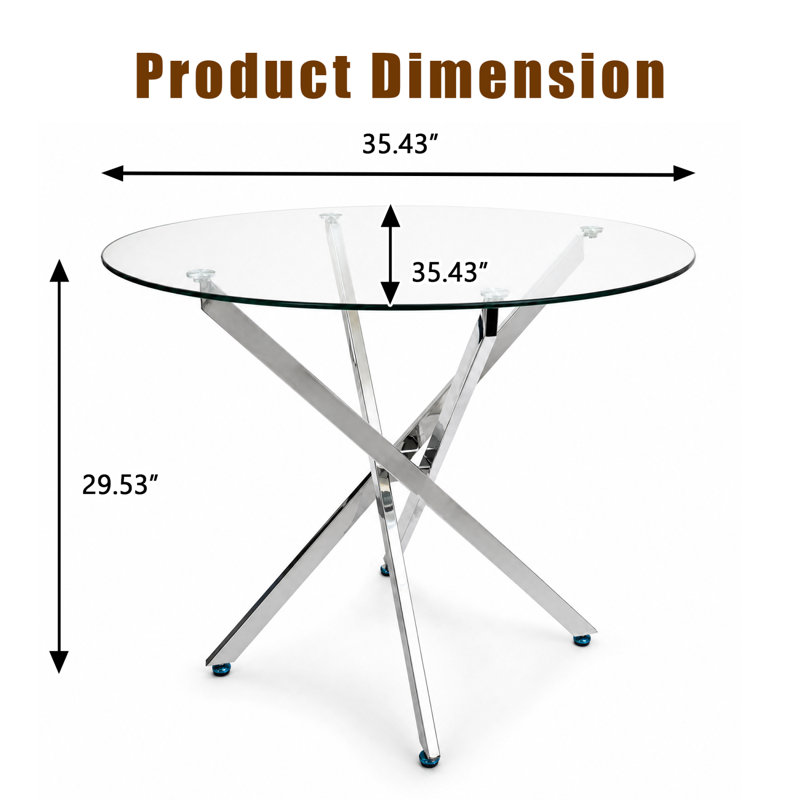 Table de salle à manger ronde moderne en verre trempé avec base en métal