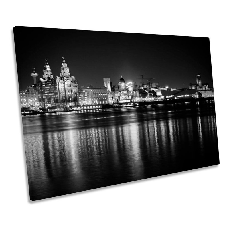 Liverpool City Skyline B&W - Wrapped Canvas Print, 91.4cm H x 137.2cm W
