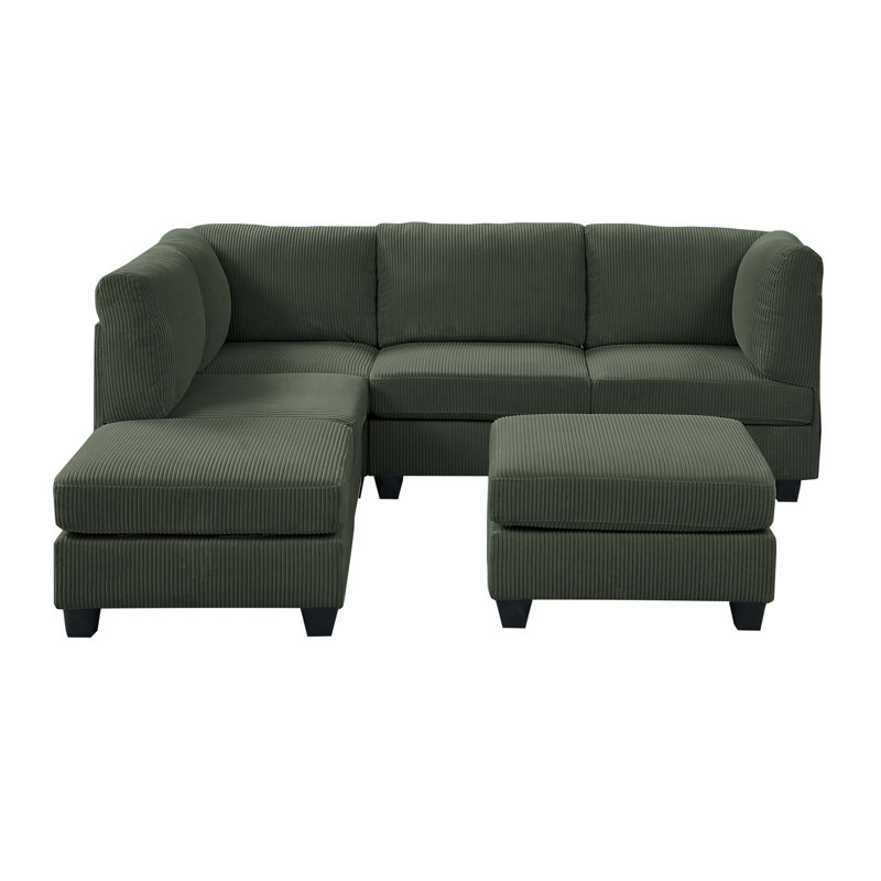 Corduroy Sectional Reversible, Dark Green