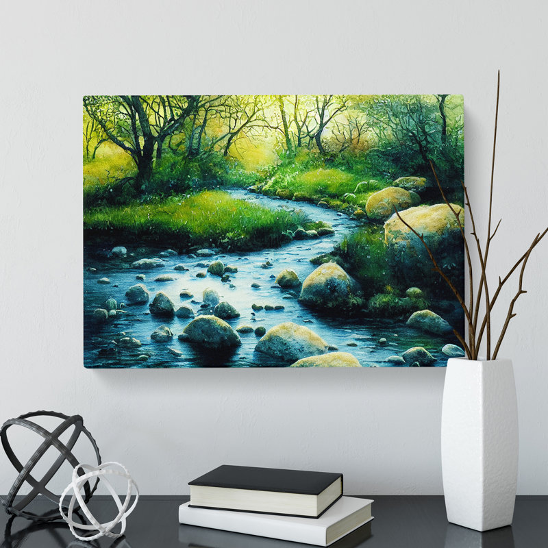 Summer Forest Stream Vol.1 - Wrapped Canvas Painting, 50cm H x 76cm W x 3cm D