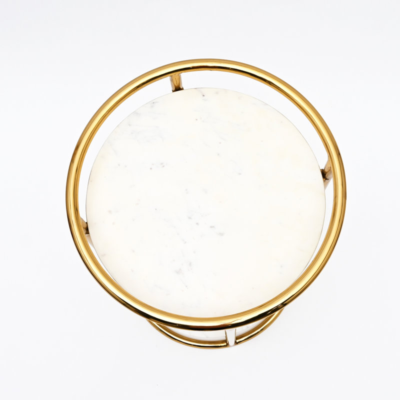 Marble Side Table with 2-Tier Gold Frame