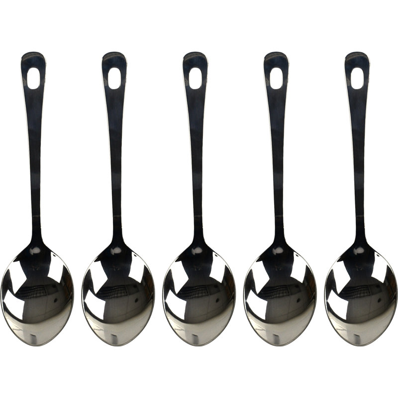 Set of 5 Stainless Steel Sober Spoons for Serving Cooking Dining (12")
