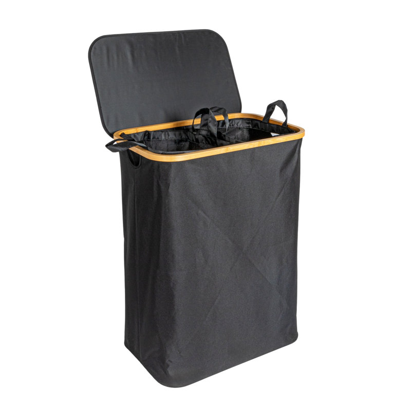 Sleek Laundry Hamper with Dual Mesh Liners and Lid, Black