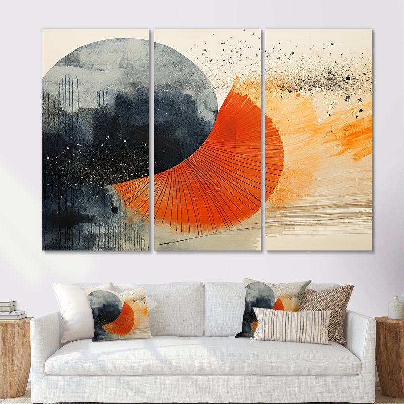«Black and Orange Solar Eclipse», reproduction d'art murale abstraite, Toile tendue, H 40 po x l 61 po x P 1 po
