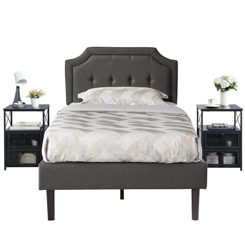 Kempst Steel Piece Bedroom Set, Black, Twin