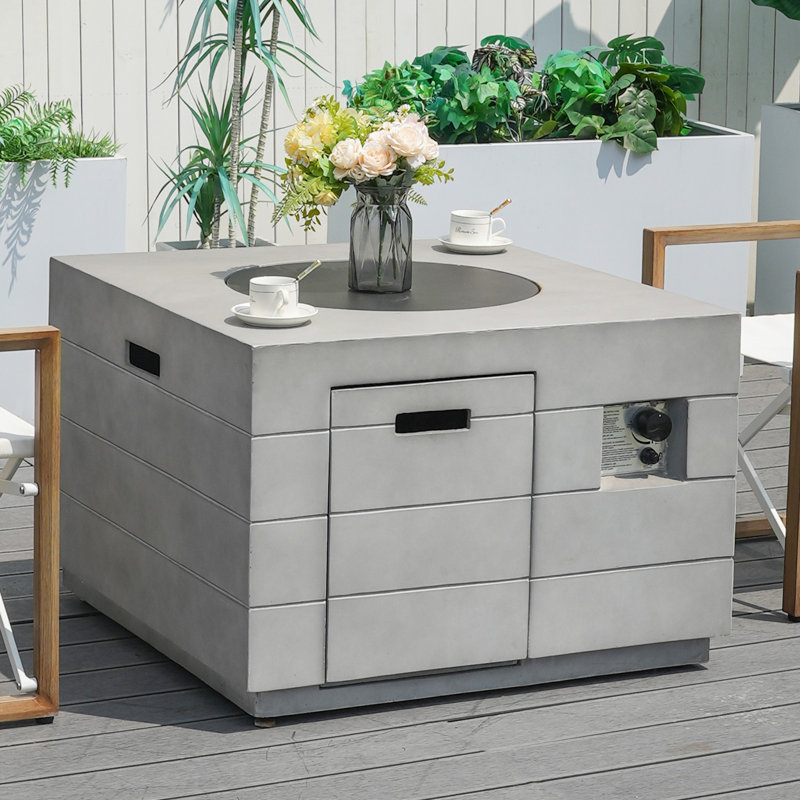 Rectangle Concrete Propane Smokeless Fire Pit Table with Hidden Fuel Tank