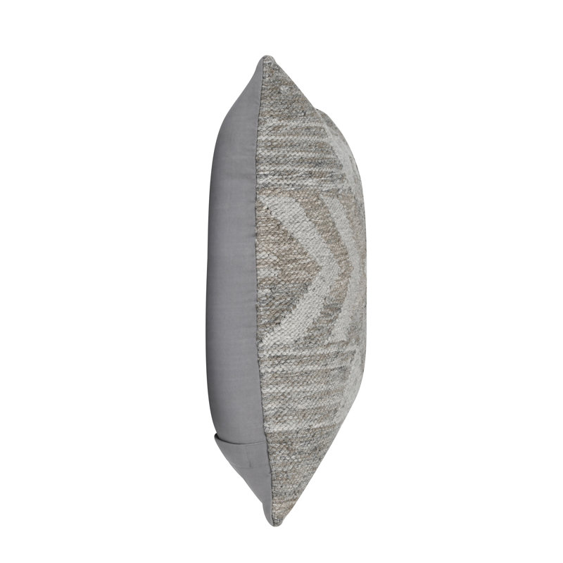 Gray and Beige Geometric Handwoven Outdoor Throw Pillow