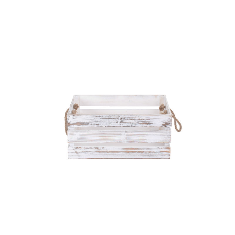 Distressed Rope Handled Wooden Storage Crate Basket, 30cm W x 40cm D