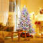 Arbre de Noël floqué Costway avec 8 modes d'éclairage 350 lumières DEL multicolores-701535907