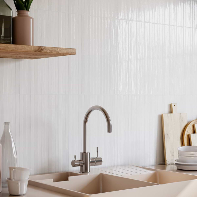 Kanbina 5x18 Brick Glossy Ceramic Mosaic Tile, Blanco