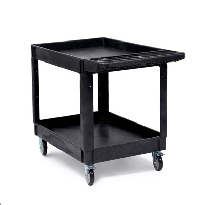 Heavy Duty 2-Shelf Utility Cart 550 LBS, 45.7" PP Rolling Trolley with Lockable Wheels  Ergonomic Handle, Industrial Storage Cart for Garage, Small