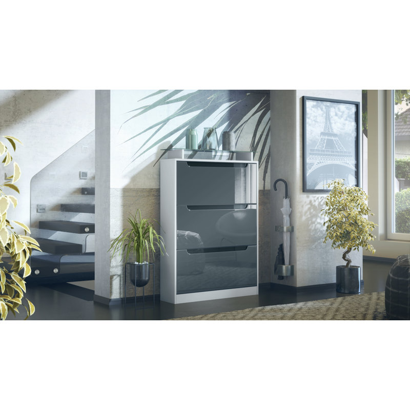 Aceto 24 Pair Shoe Storage Cabinet, Front: Grey/Black