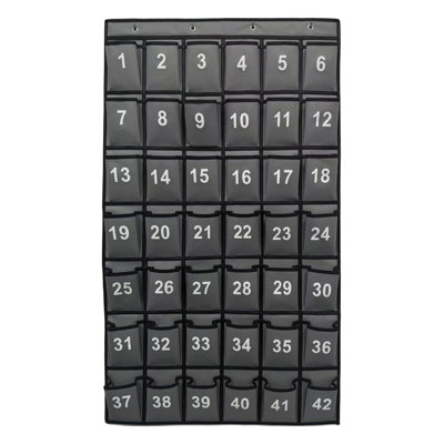 Kore Design Hanging Cell Phone Pocket Storage Classroom Organizer 42-pockets Grey with Black Trim