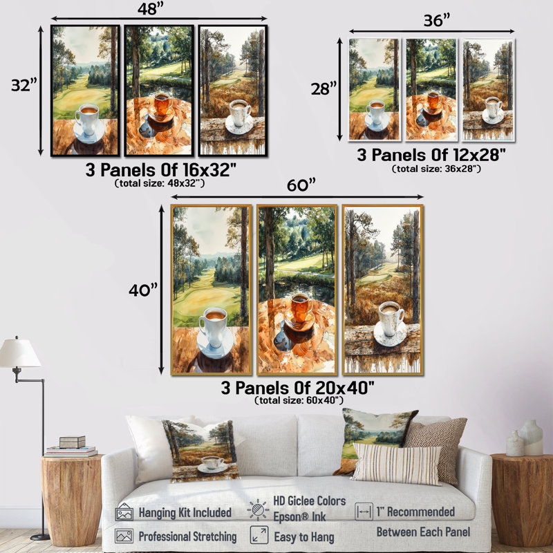 «Coffee Cup At The Golf Court I», ensemble de 3 pièces de la collection Wall Art, H 28 po x l 36 po, Toile tendue
