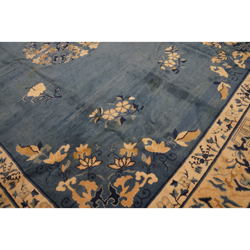 Light Blue Antique Floral Medallion Design Chinese Room Size Area Rug