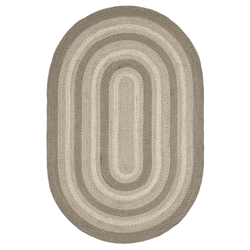Tapis en laine tressé géométrique Amadus / kaki jute / taupe gris / crème, Ovale 4 pi x 6 pi