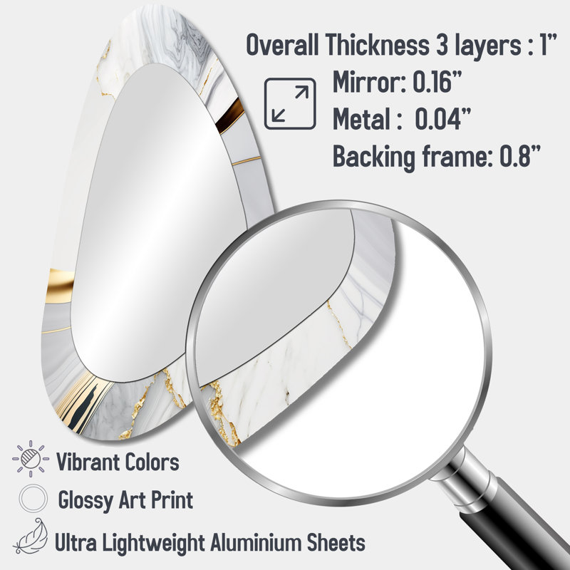 Abstract Geode Waves Grey IV - Abstract Unique Shape Decorative Mirror, Modern Asymmetrical Large Wall Mirror, Printed Metal Art