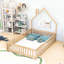 Lit double en bois avec clôture en forme de maison et clôture-1491896332