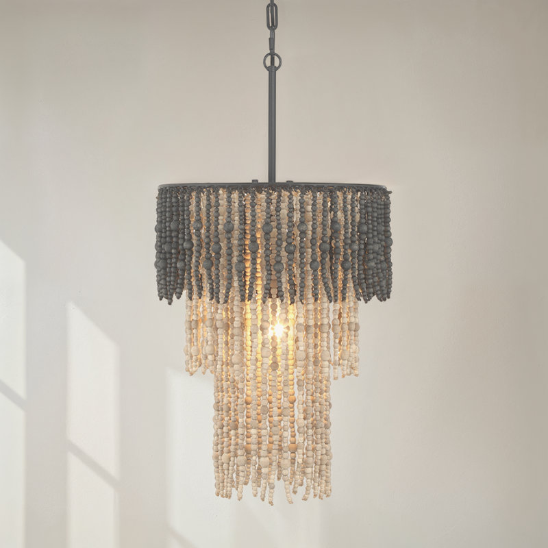 Ombre Beaded Wood 3-Tier Chandelier