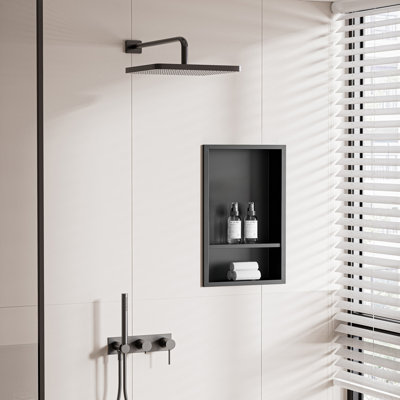 12" W x 18" H Two-Tier Recessed Shower Niche with Shelves, Waterproof Stainless Steel Wall Niche - No Tile Needed