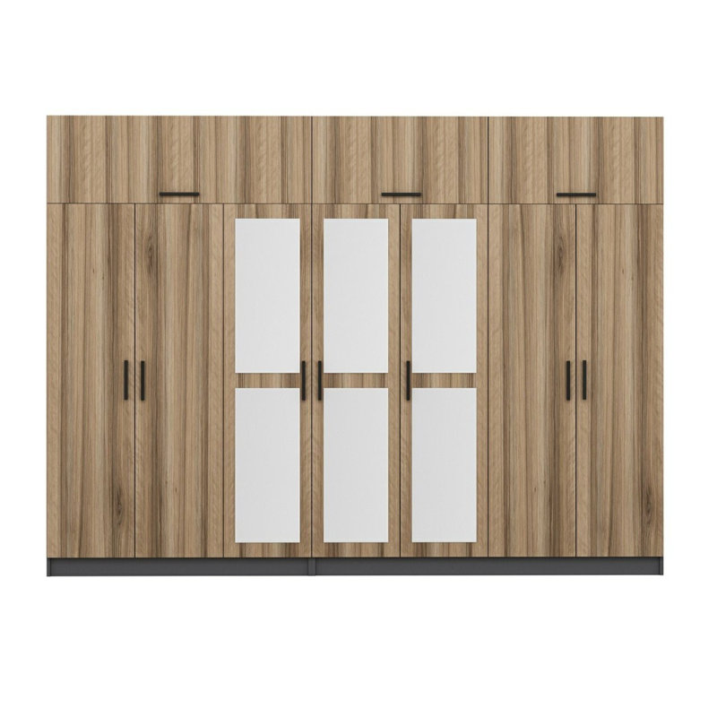 Elina 4 Door Manufactured Wood Wardrobe, 235cm H x 315cm W x 52cm D, Brown