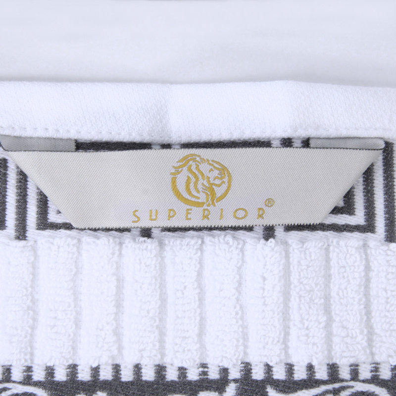 Jiro Athens 100% Cotton Medium Weight Floral Border Assorted Towel Set, White/Gray