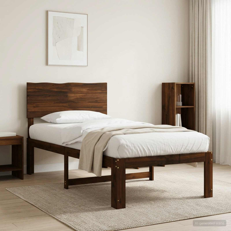 Solid Wood Bed Frame, European Single (90 x 200 cm), Dark Brown