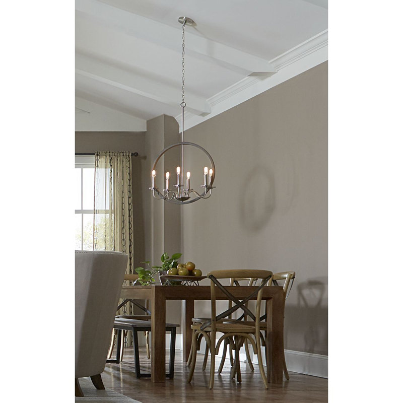 Maez 6 - Light Dimmable Geometric Chandelier, Brushed Nickel