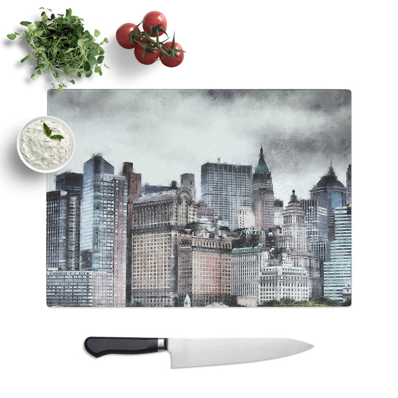 New York Skyline Vol.8 Painting Chopping Board, 0.4cm H x 20cm W x 28.5cm L