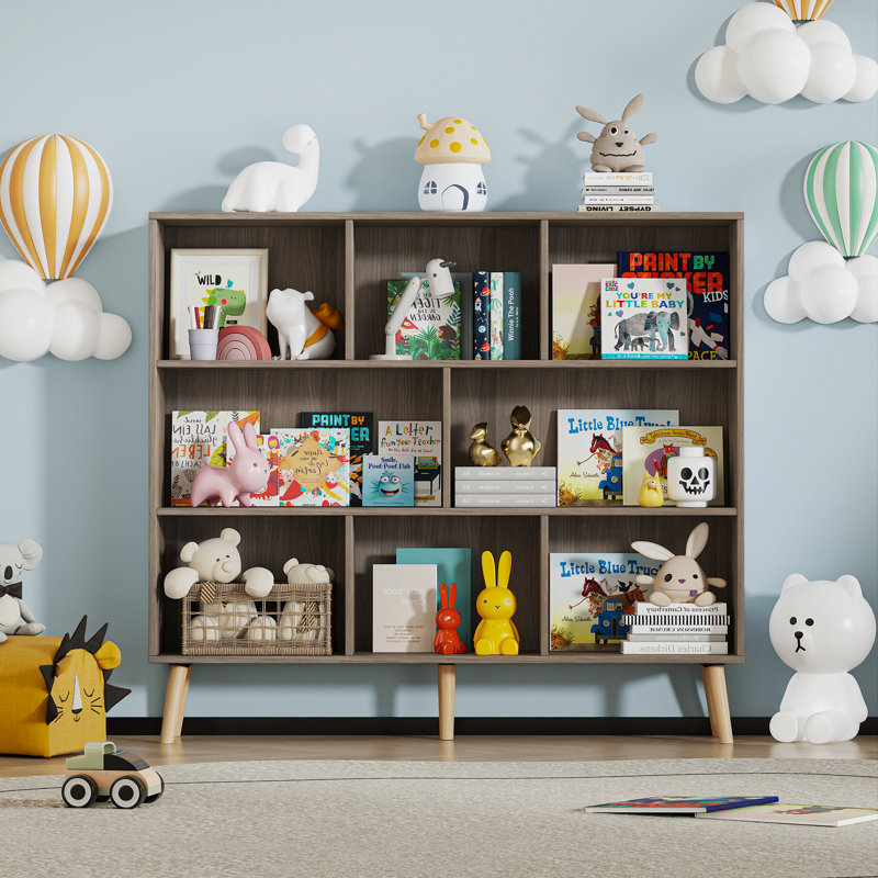 Adisyn No Subject Bookcase, Stone Gray, 42.5" H x 47.2" W x 9.4" D