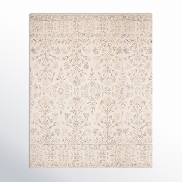 5x7.6 Floral Handmade Wool Beige/Ivory Area Rug