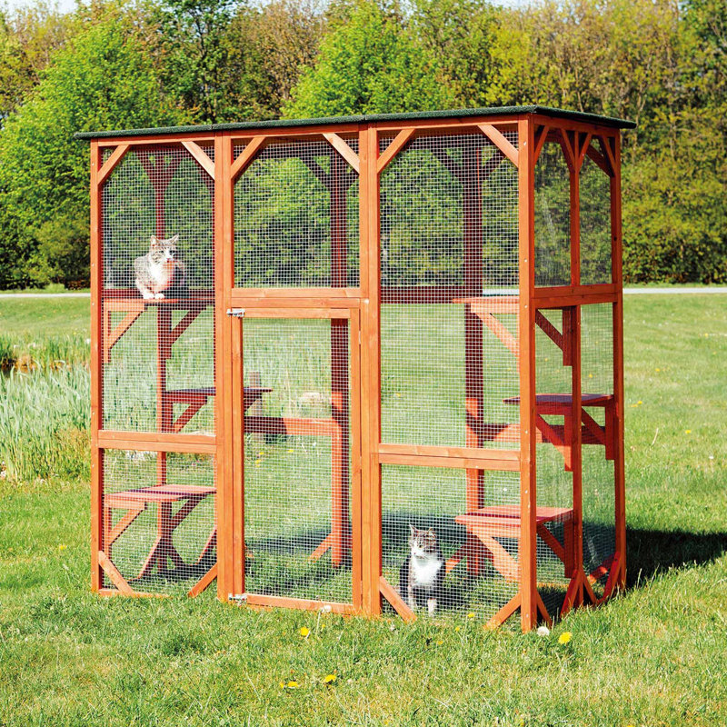 Large Wooden Outdoor Cat Sanctuary with Platforms