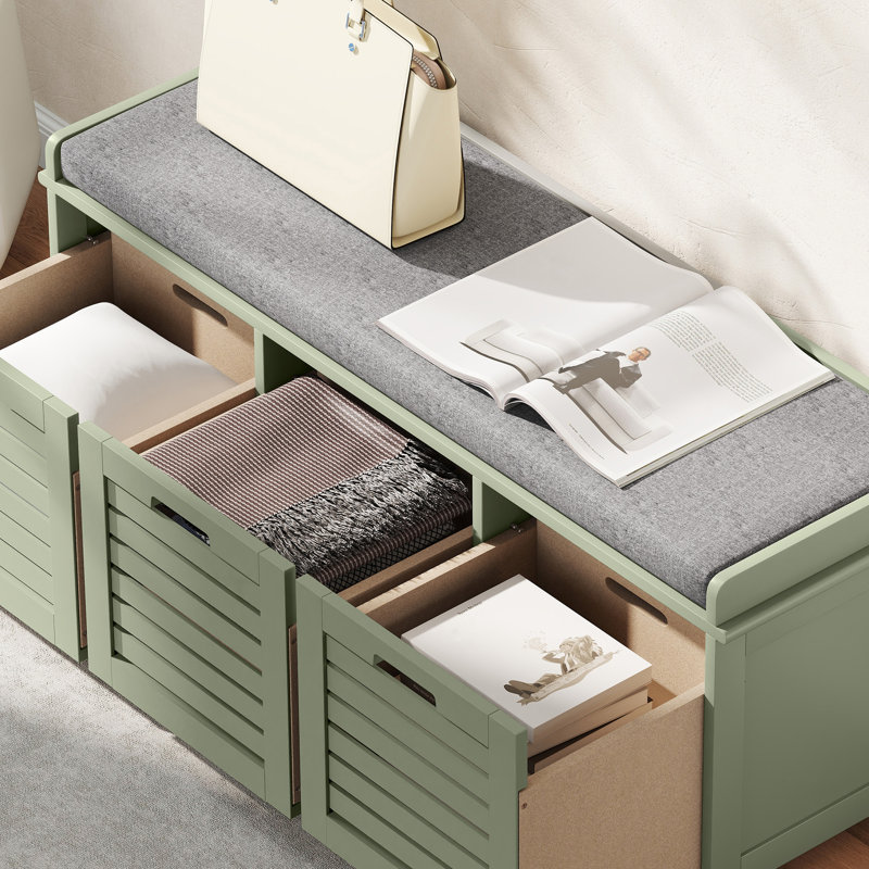 Polyester Upholstered Storage Bench, Green
