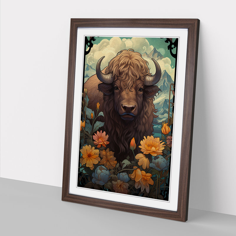 Buffalo Art Nouveau Art - Framed Print, Walnut Framed, 34cm H x 25cm W x 2cm D