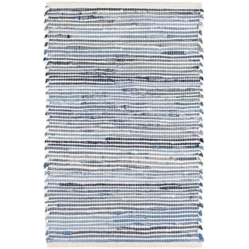 Denim Rag Ribbed Handwoven Cotton Rug, Runner 2'6" x 8'