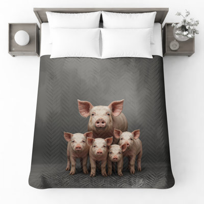 Pig Family Standing Together Bedding Pigs Bedspread Animal