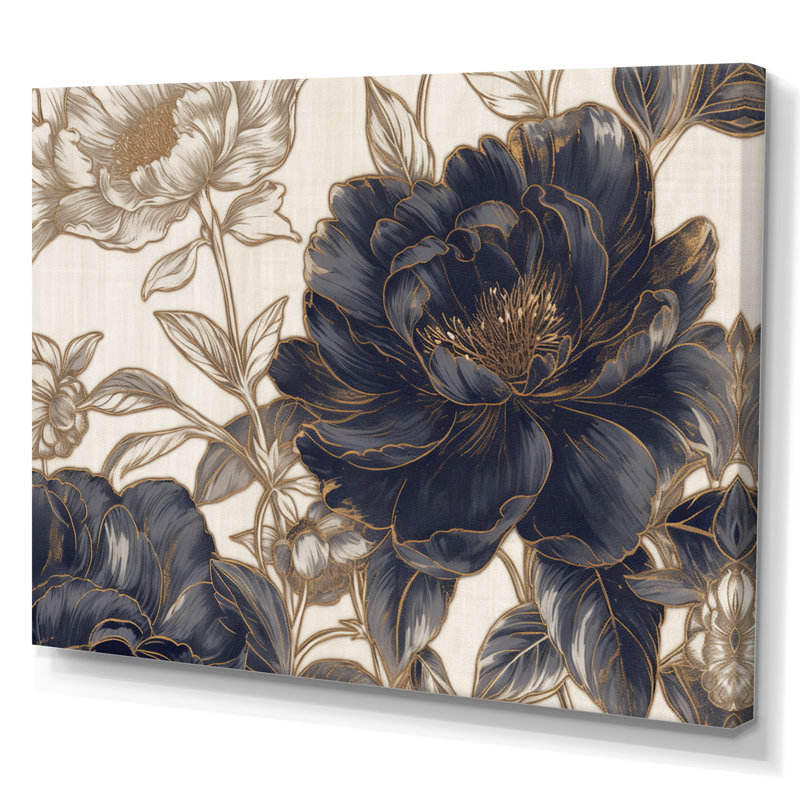Javion, fleur d'oeillet bleu doré III sur toile, H 12 po x l 20 po x P 1 po, Toile tendue