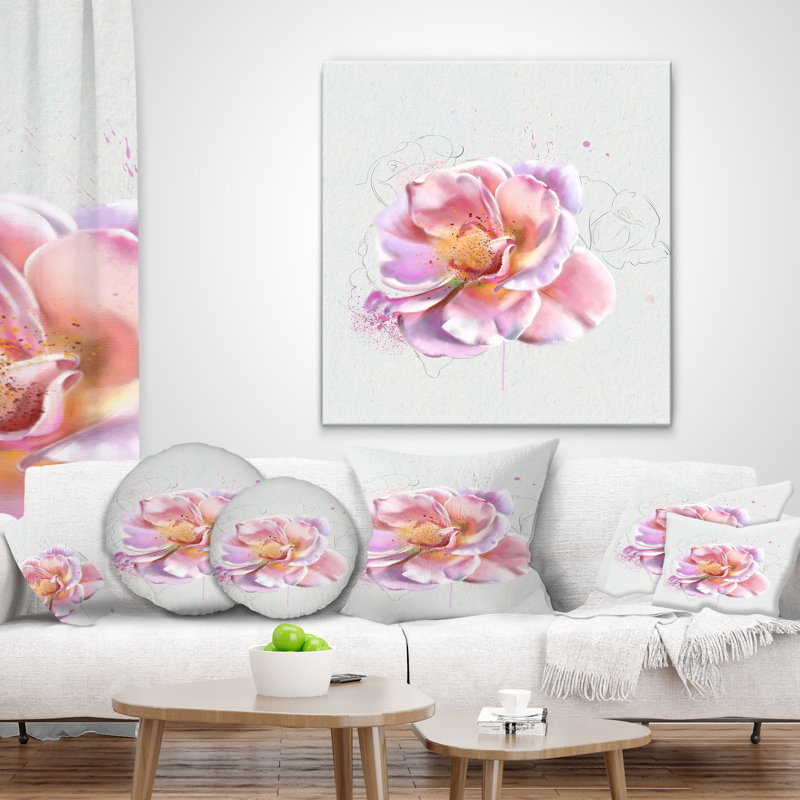 Coussin d’esquisse flowerswork jolie rose aquarelle, 16 po x 1 po, Coussin décoratif