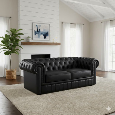 Causeuse Chesterfield en cuir de vache 72,5 po Bailasan