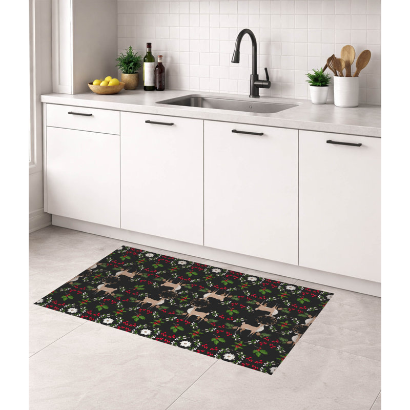 Tapis de cuisine Botanical Deer, Gris anthracite, Rectangle 7 pi x 5 pi