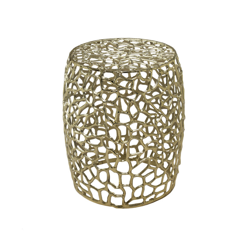 Frankie Aluminum Drum End Table, Gold