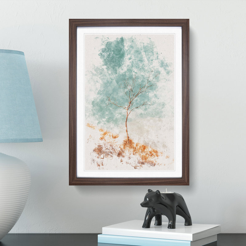 Lonely Tree - Picture Frame Painting Print, 33cm H x 24cm W x 2cm D, Walnut Framed